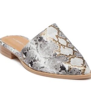 Report Illumi Asymmetrical Pointed Toe Snakeskin Flat Mule Size 7